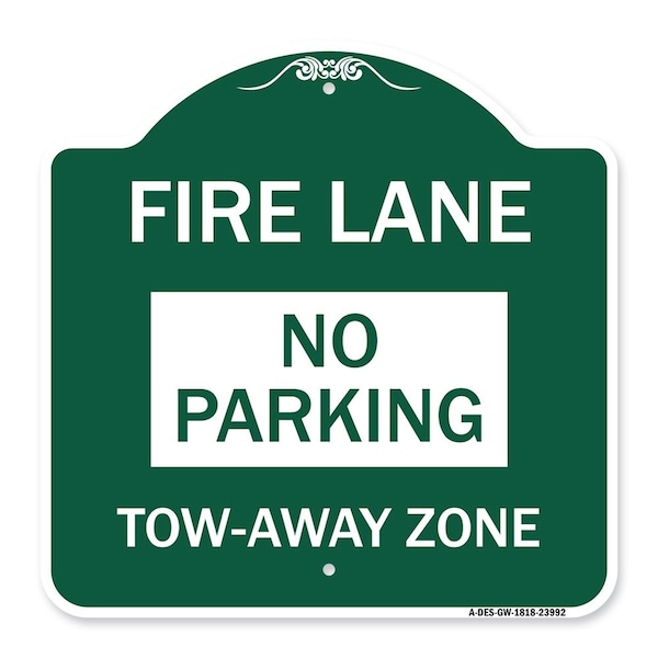 Signmission Fire Lane Sign No Parking Tow-Away Zone, Green & White Aluminum Sign, 18" x 18", GW-1818-23992 A-DES-GW-1818-23992 - main